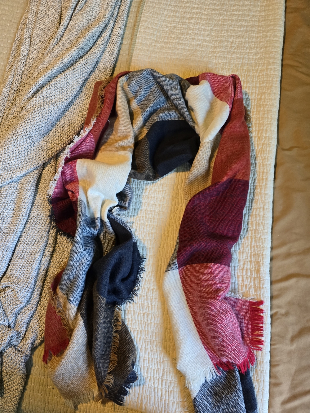 Striped Multicolor Fringe Scarf - Black, Burgundy, Cream